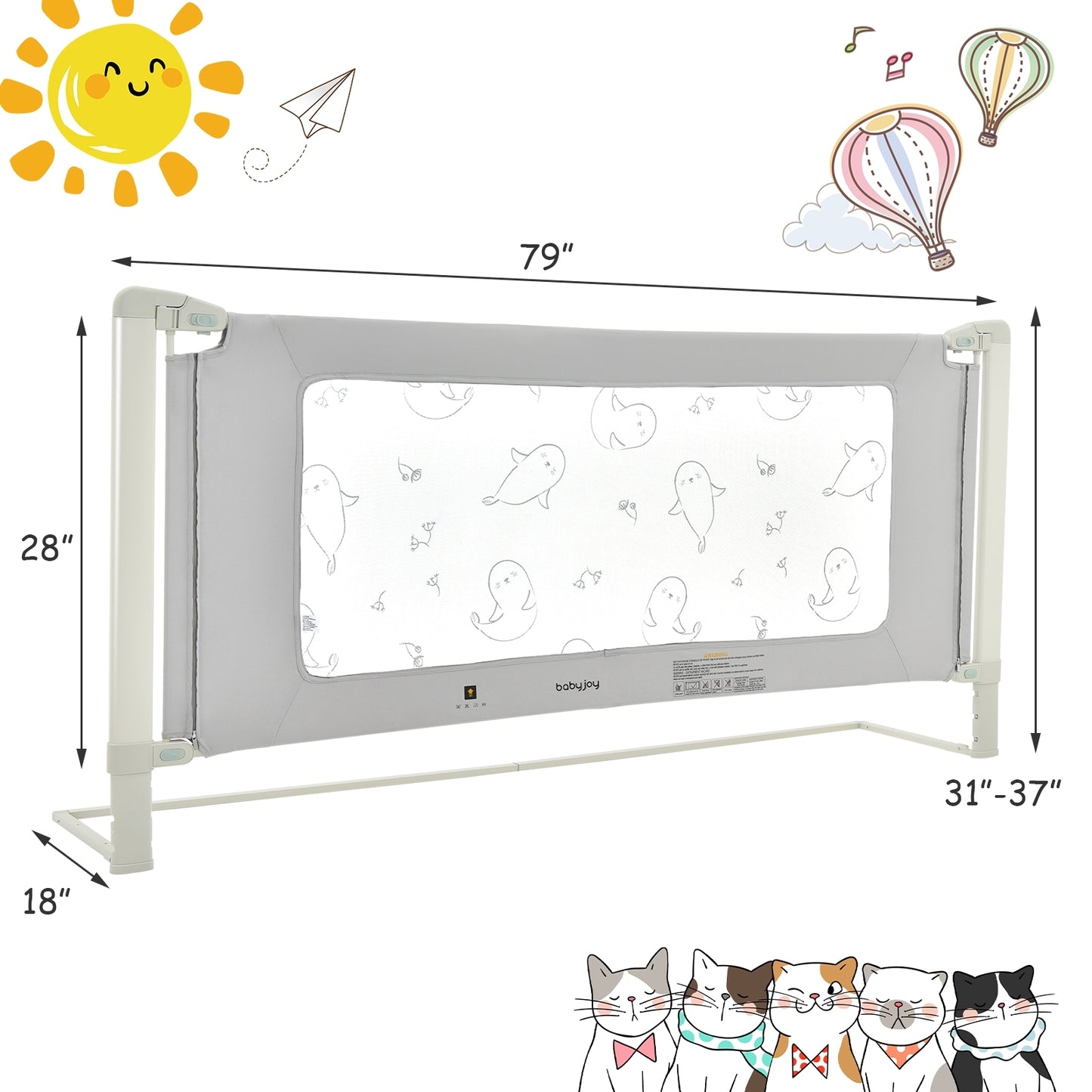Bed Rail Guard for Toddlers Kid with Adjustable Height and Safety Lock-79 inch Kids Crystal