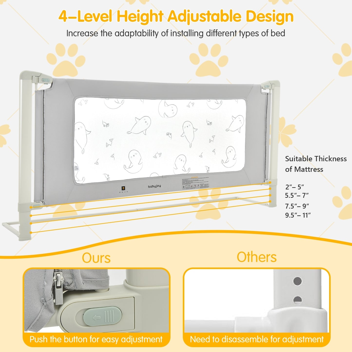 Bed Rail Guard for Toddlers Kid with Adjustable Height and Safety Lock-79 inch Kids Crystal
