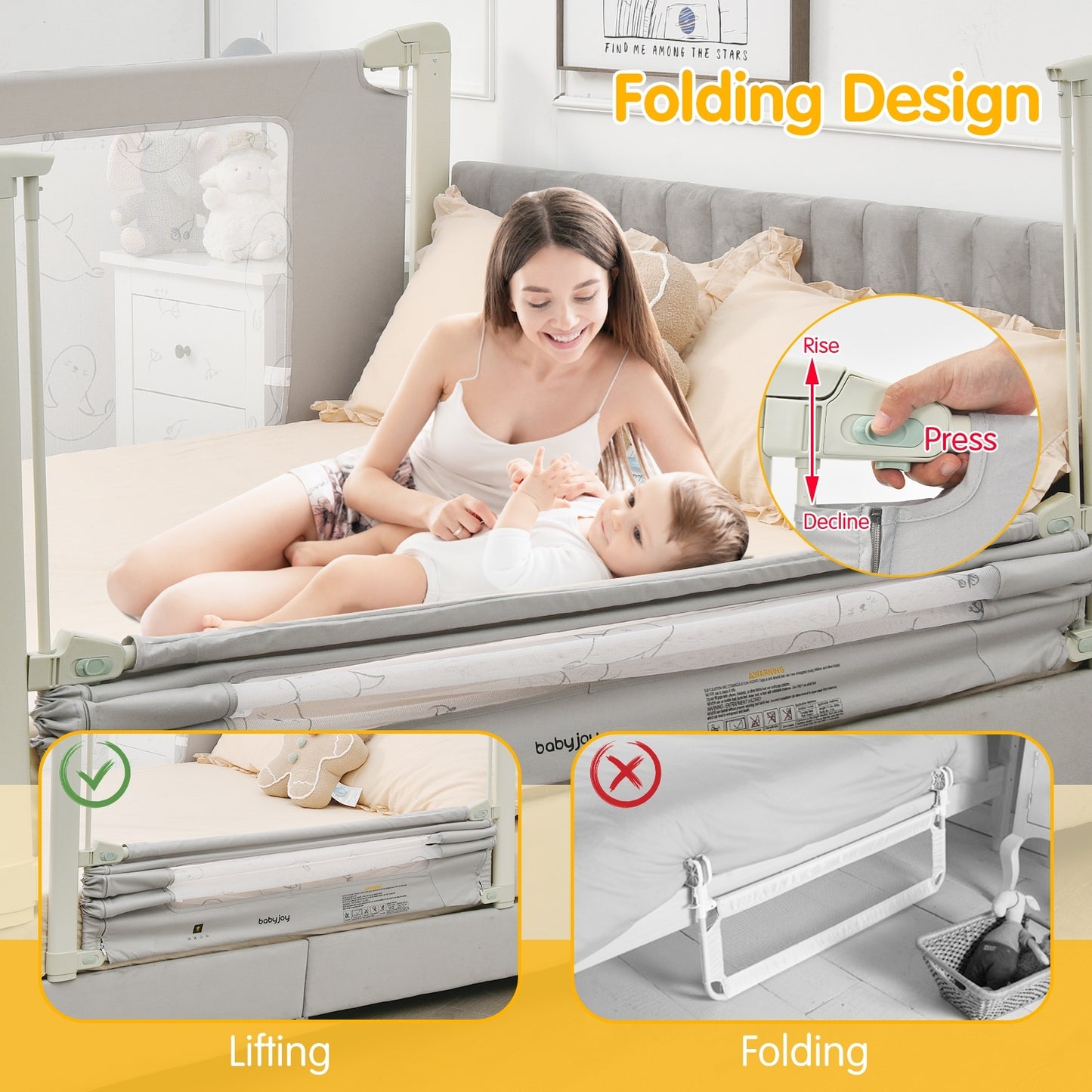 Bed Rail Guard for Toddlers Kid with Adjustable Height and Safety Lock-79 inch Kids Crystal