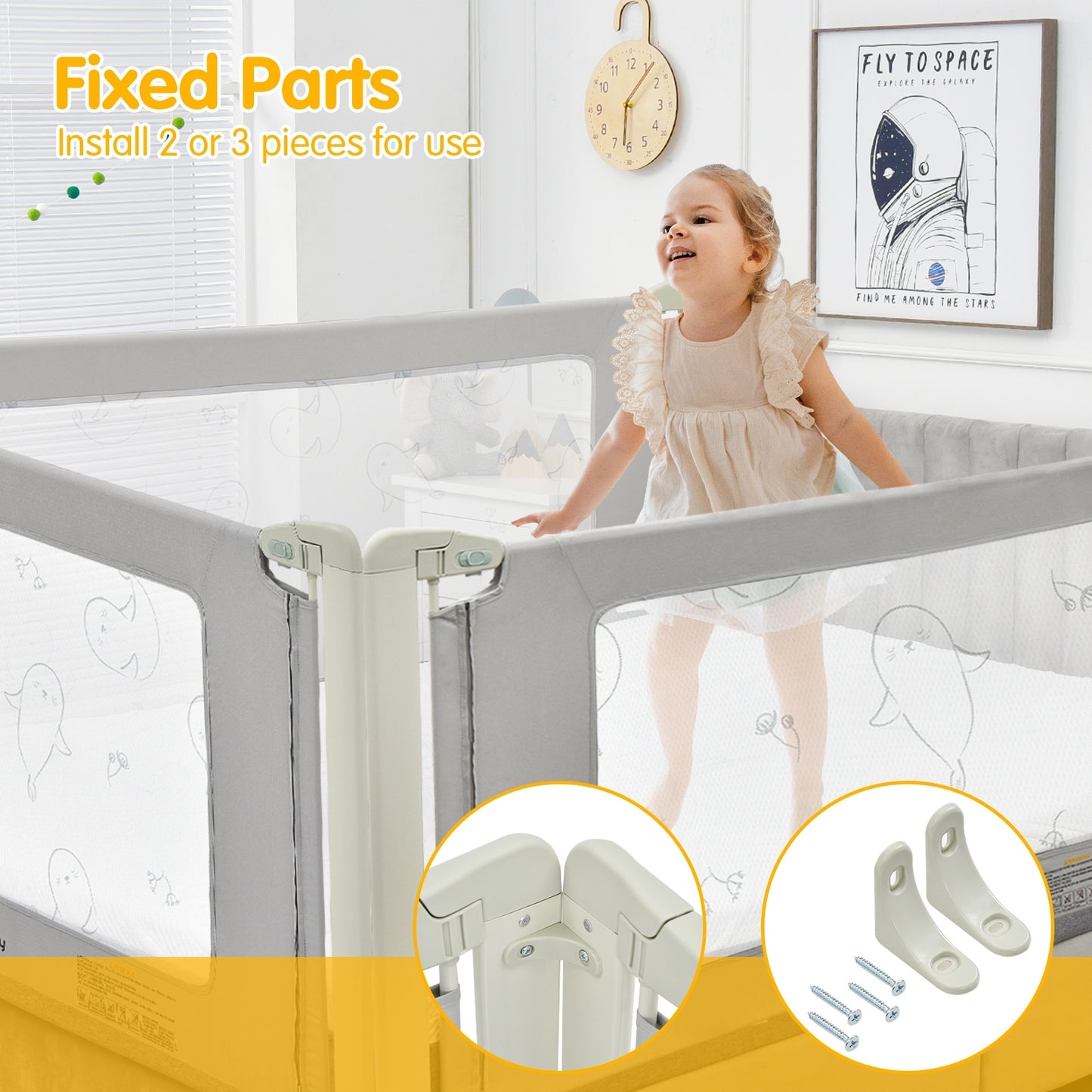 Bed Rail Guard for Toddlers Kid with Adjustable Height and Safety Lock-79 inch Kids Crystal