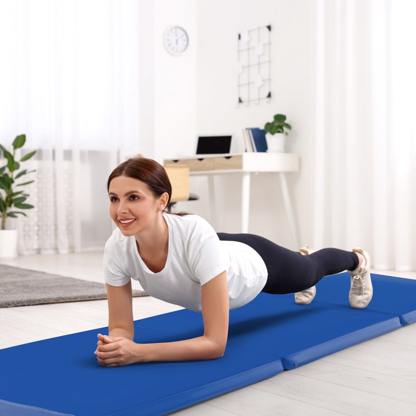 6 x 2 FT Tri-Fold Gym Mat with Handles and Removable Zippered Cover-Dark Blue Kids Crystal
