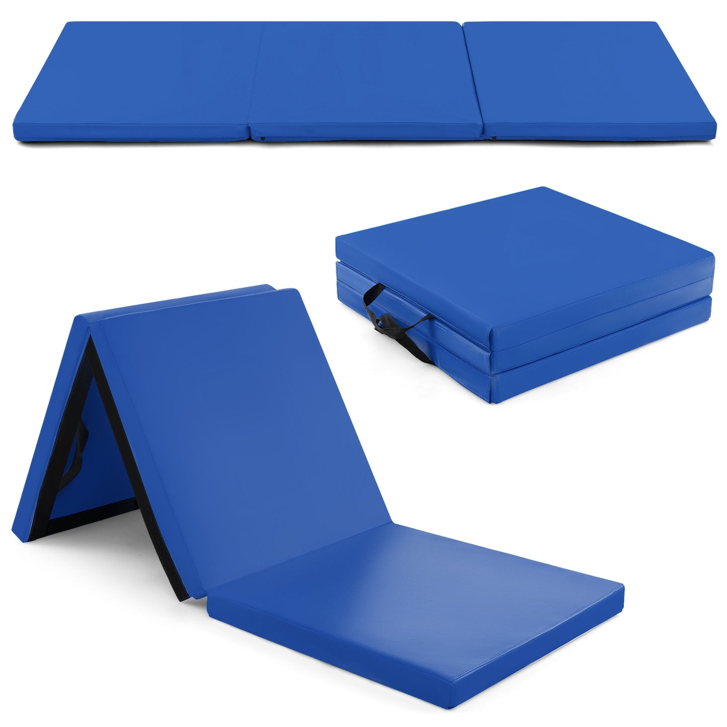 6 x 2 FT Tri-Fold Gym Mat with Handles and Removable Zippered Cover-Dark Blue Kids Crystal