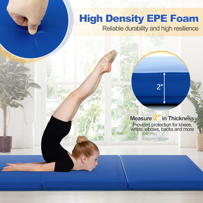 6 x 2 FT Tri-Fold Gym Mat with Handles and Removable Zippered Cover-Dark Blue
