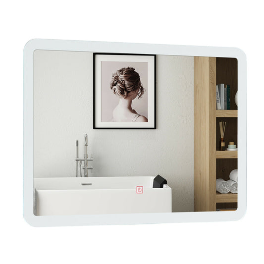 LED Wall-mounted Bathroom Rounded Arc Corner Mirror with Touch Kids Crystal