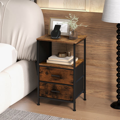Industrial Bedside Table with USB Ports and AC Outlets for Bedroom Living Room-1 Piece
