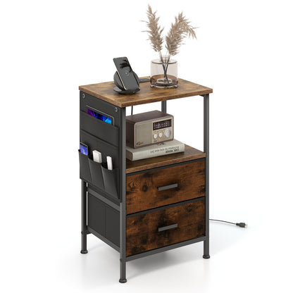 Industrial Bedside Table with USB Ports and AC Outlets for Bedroom Living Room-1 Piece
