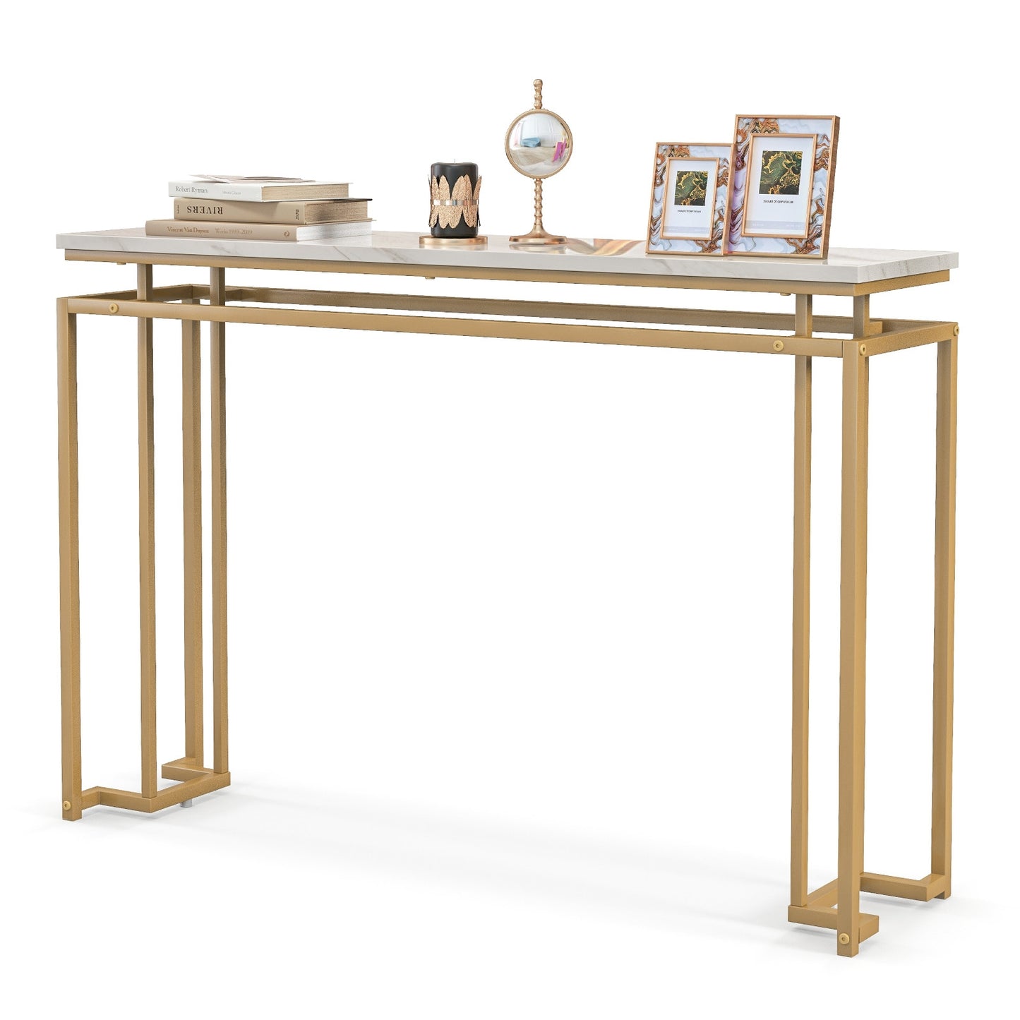 Modern Entryway Table with Gold Heavy-duty Metal Frame and Anti-toppling Kit for Living Room Kids Crystal