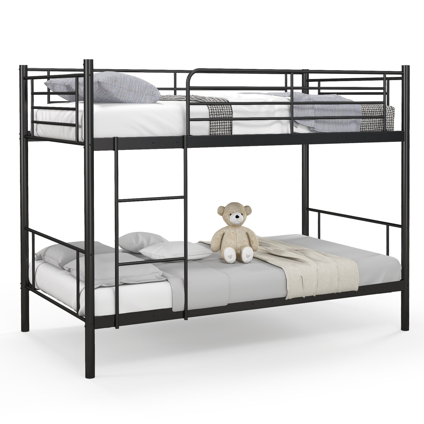 Metal Bunk Bed with Ladder and Full-length Guardrails-Black Kids Crystal