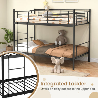 Metal Bunk Bed with Ladder and Full-length Guardrails-Black
