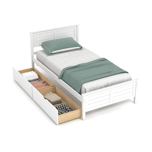 Twin Size Bed Frame with Storage Drawers-White Kids Crystal