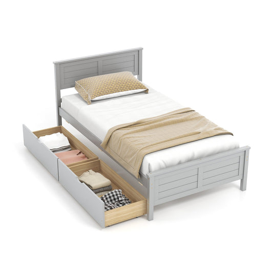 Twin Size Bed Frame with Storage Drawers-Gray Kids Crystal