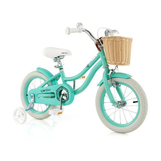 14-Inch Kids Bike with Training Wheels and Adjustable Handlebar Seat-Green Kids Crystal
