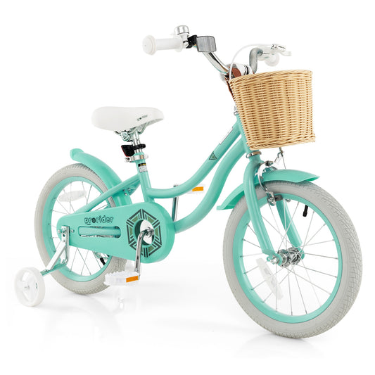 16-Inch Kids Bike with Training Wheels and Adjustable Handlebar Seat-Green Kids Crystal