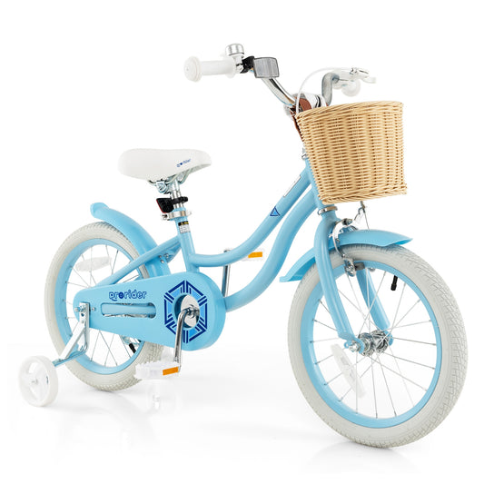 16-Inch Kids Bike with Training Wheels and Adjustable Handlebar Seat-Blue Kids Crystal