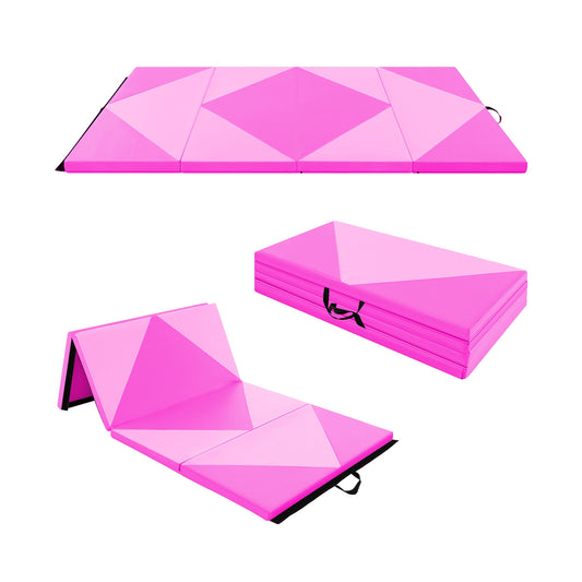 8 Feet PU Leather Folding Gymnastics Mat with Hook and Loop Fasteners-Pink Kids Crystal