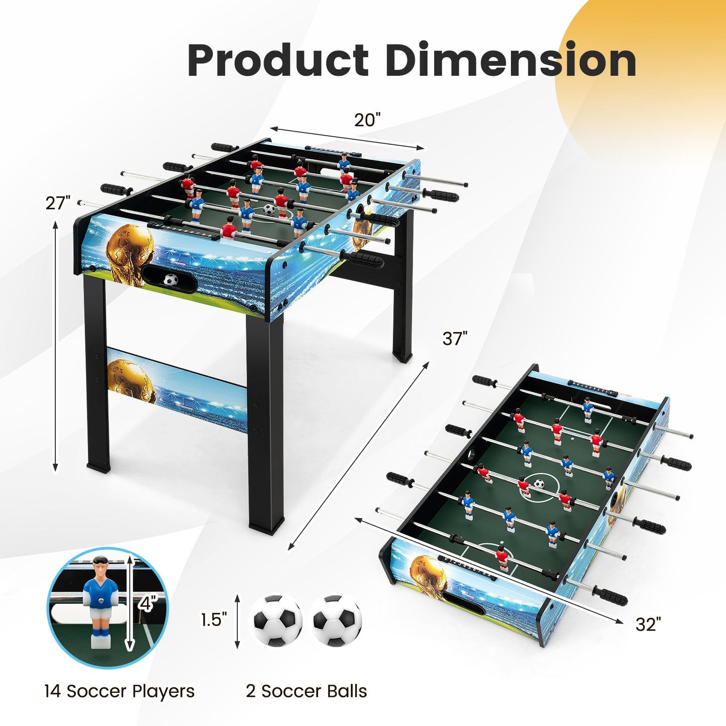 37 Inch Mini Foosball Table with Score Keeper and Removable Legs Kids Crystal