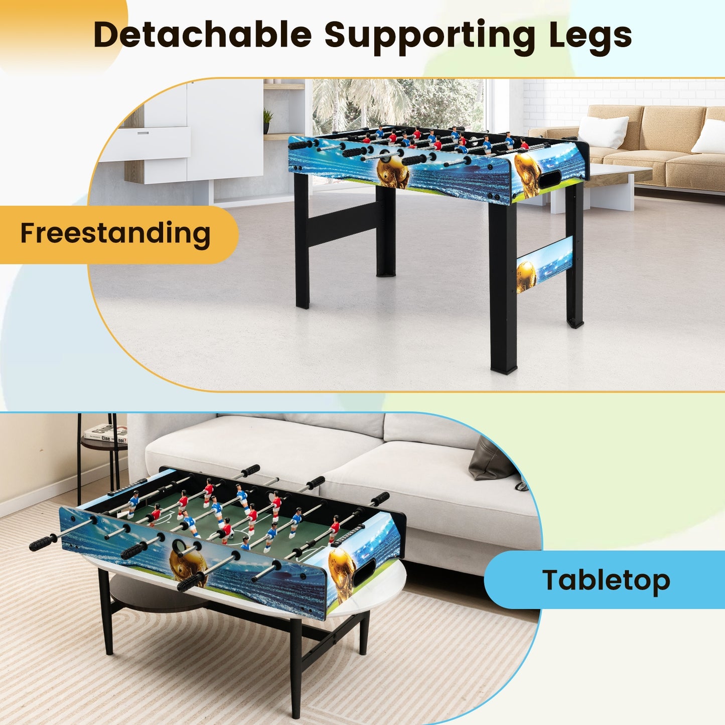 37 Inch Mini Foosball Table with Score Keeper and Removable Legs Kids Crystal