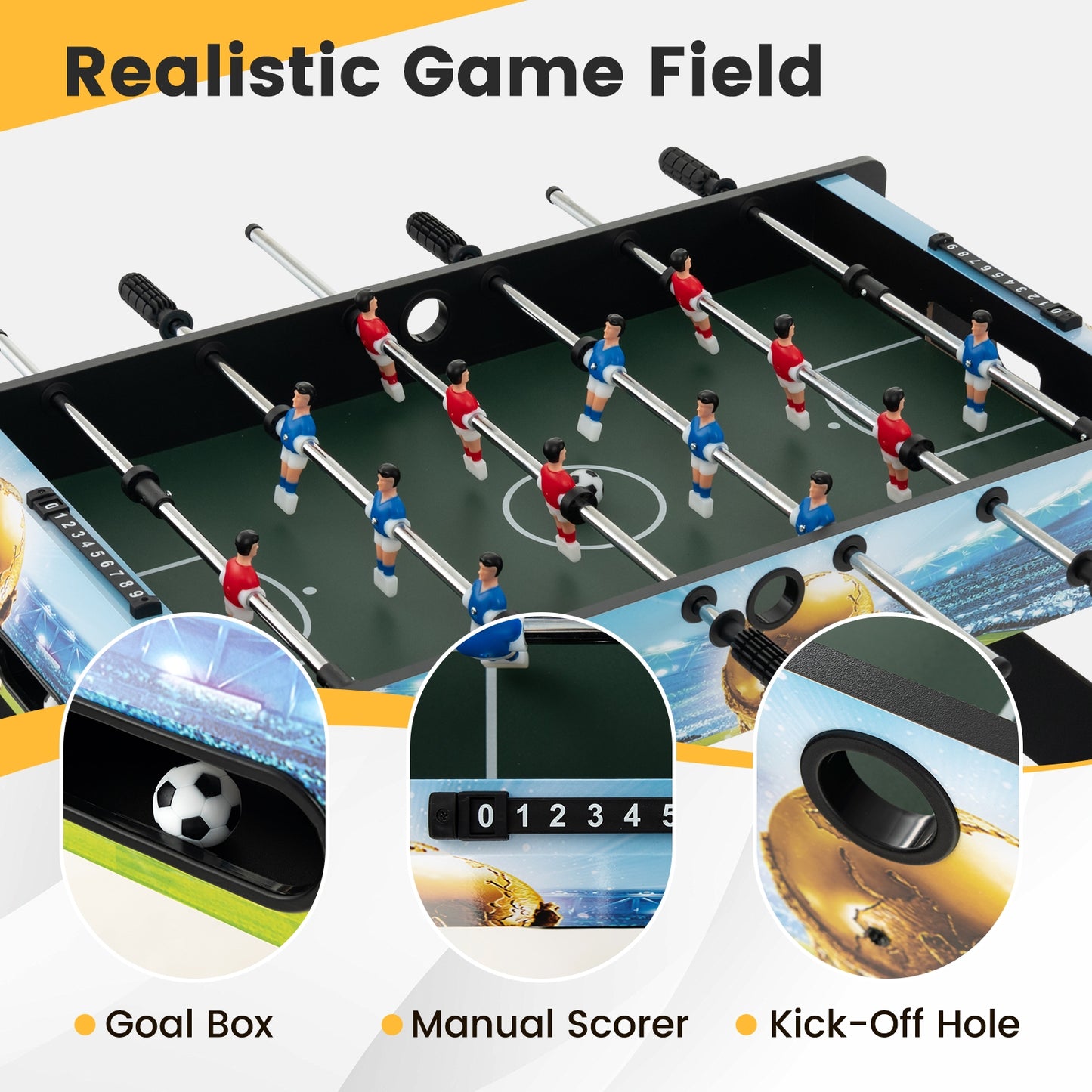 37 Inch Mini Foosball Table with Score Keeper and Removable Legs Kids Crystal