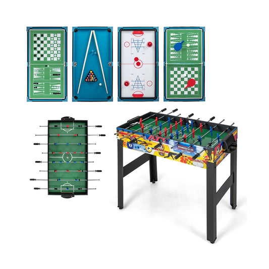 12-in-1 Combo Game Table Set with Foosball Air Hockey Pool Chess and Ping Pong Kids Crystal