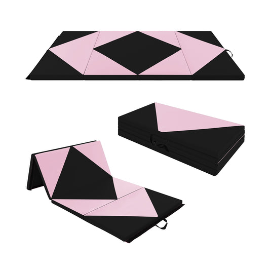 8 Feet PU Leather Folding Gymnastics Mat with Hook and Loop Fasteners-Black & Pink Kids Crystal