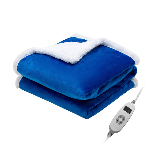 Electric Heated Blanket Throw Reversible Flannel and Sherpa Blanket-Blue Kids Crystal