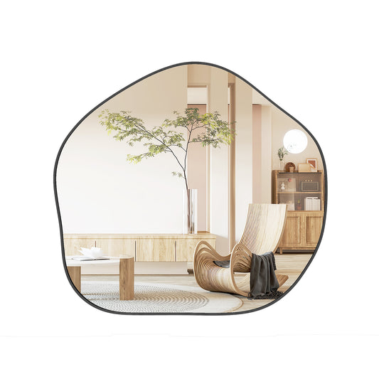 Irregular Wall Mirror Metal Frame Asymmetrical Mirror with Expansion Screws-Black Kids Crystal