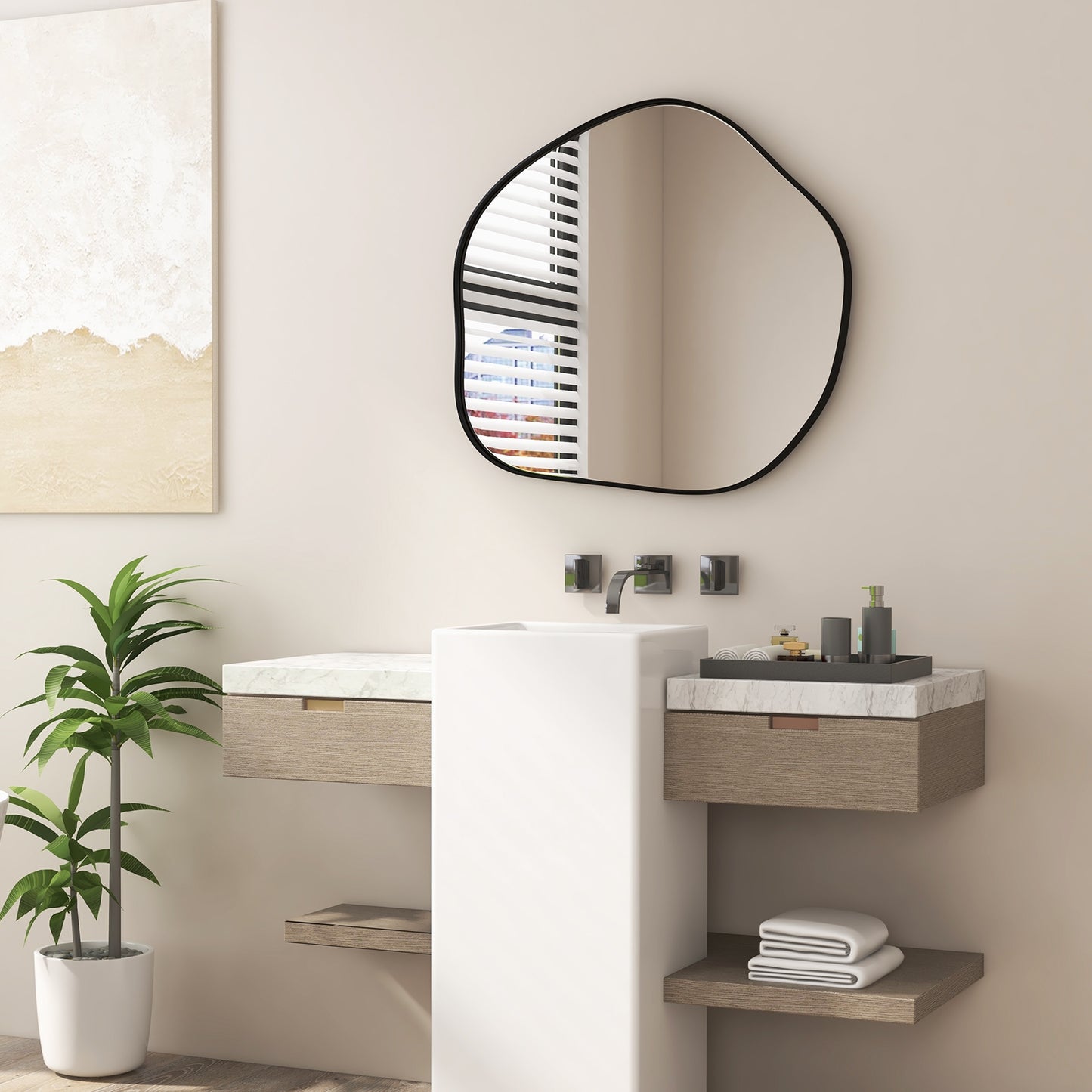 Irregular Wall Mirror Metal Frame Asymmetrical Mirror with Expansion Screws-Black Kids Crystal