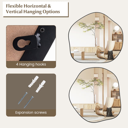 Irregular Wall Mirror Metal Frame Asymmetrical Mirror with Expansion Screws-Black
