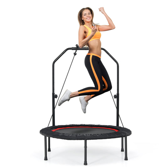 40 Inch Foldable Fitness Rebounder with Resistance Bands Adjustable Home-Red Kids Crystal