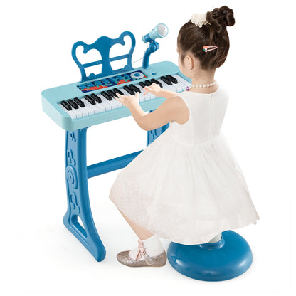 Kids Piano Keyboard 37-Key Kids Toy Keyboard Piano with Microphone for 3+ Kids-Blue