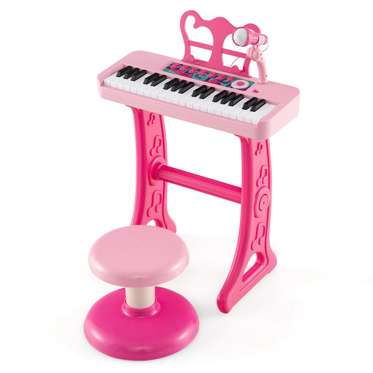 Kids Piano Keyboard 37-Key Kids Toy Keyboard Piano with Microphone for 3+ Kids-Pink Kids Crystal