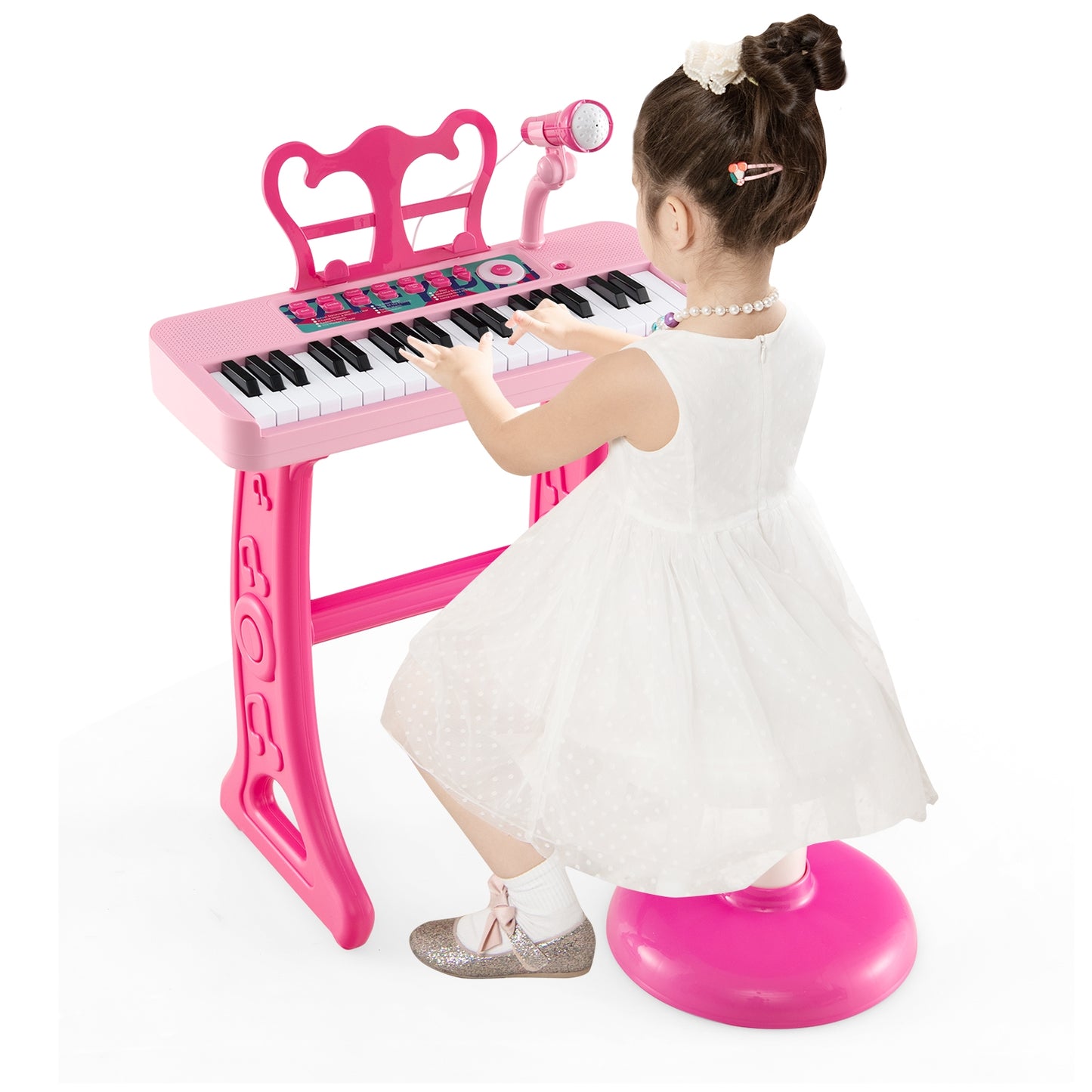 Kids Piano Keyboard 37-Key Kids Toy Keyboard Piano with Microphone for 3+ Kids-Pink Kids Crystal