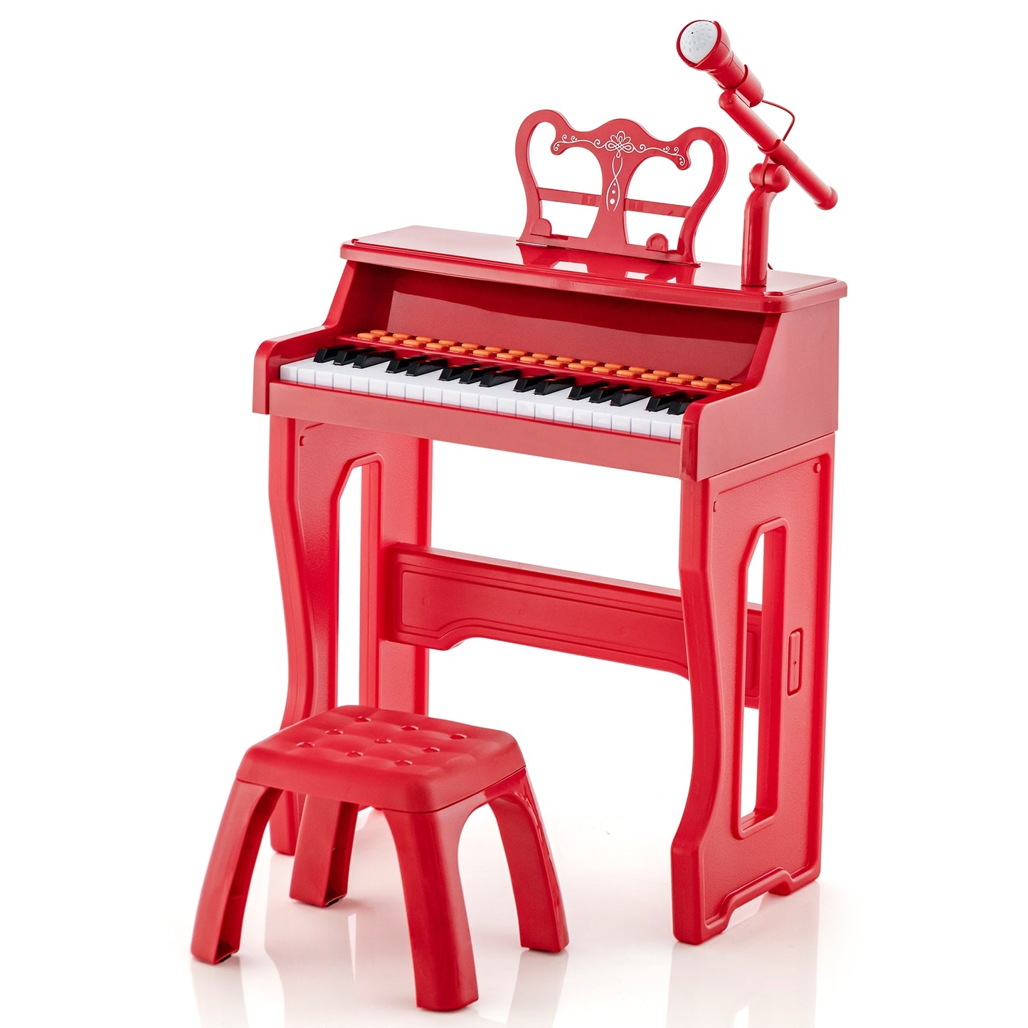 37 Keys Music Piano with Microphone Kids Piano Keyboard with Detachable Music Stand-Red Kids Crystal