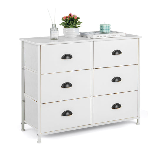 6 Fabric Drawers Storage Chest with Wooden Top-White Kids Crystal