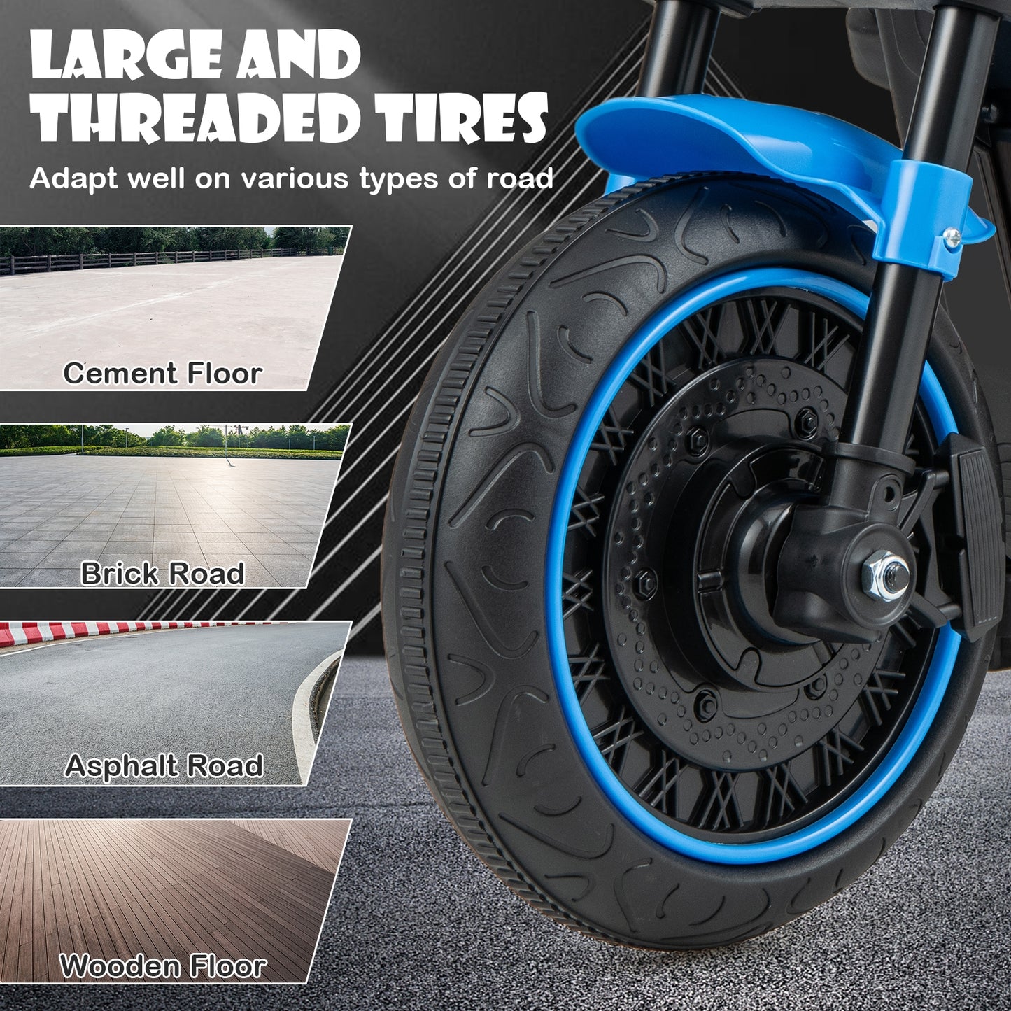 Kids Electric Motorcycle with Training Wheels and LED Headlights-Blue