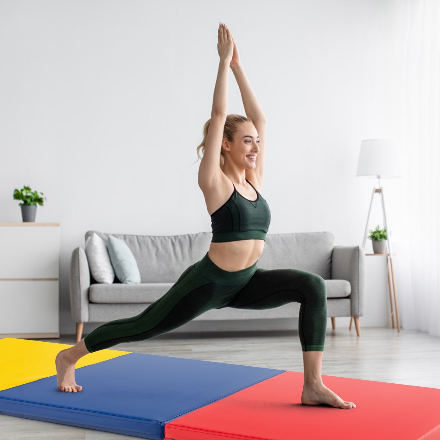 6 x 2 FT Tri-Fold Gym Mat with Handles and Removable Zippered Cover-Multicolor Kids Crystal