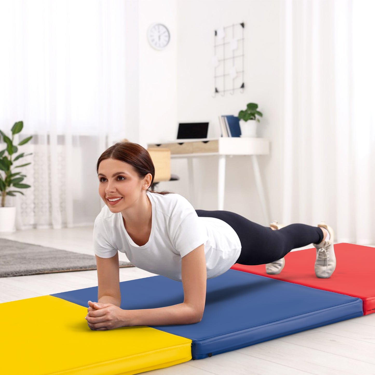 6 x 2 FT Tri-Fold Gym Mat with Handles and Removable Zippered Cover-Multicolor Kids Crystal