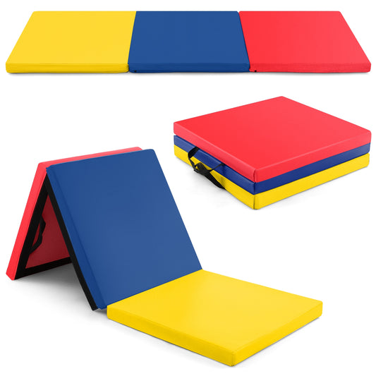 6 x 2 FT Tri-Fold Gym Mat with Handles and Removable Zippered Cover-Multicolor Kids Crystal