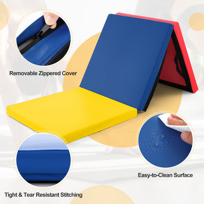 6 x 2 FT Tri-Fold Gym Mat with Handles and Removable Zippered Cover-Multicolor