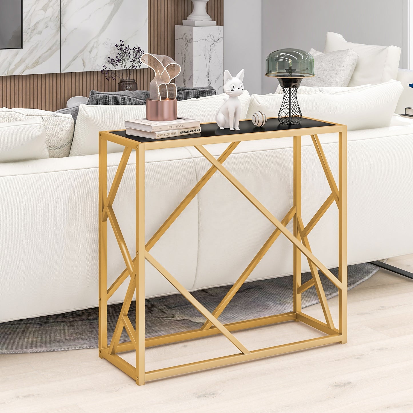 31.5 Inch Golden Heavy-duty Metal Frame Entryway Table with Foot Pads-Black Kids Crystal