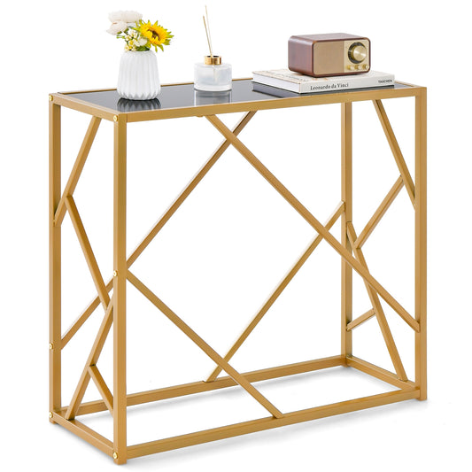 31.5 Inch Golden Heavy-duty Metal Frame Entryway Table with Foot Pads-Black Kids Crystal