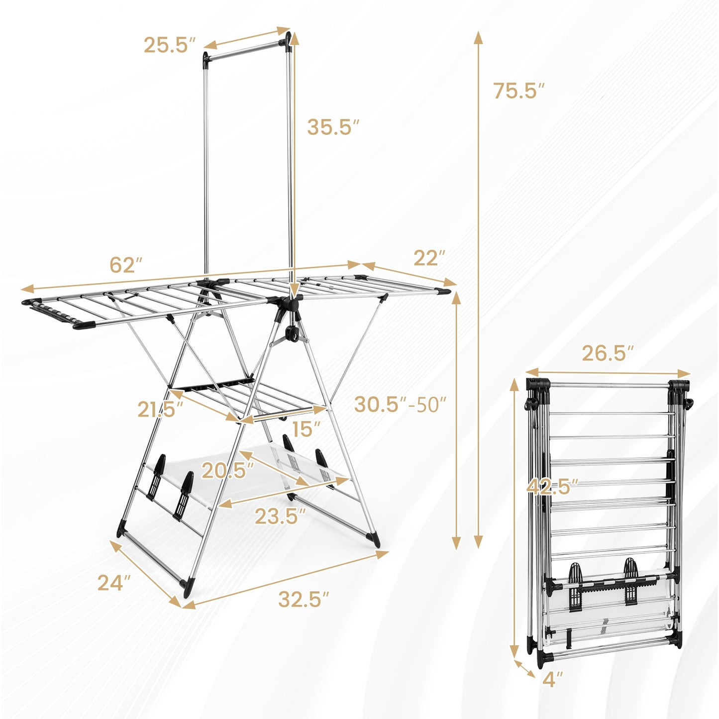 Clothes Drying Rack with 6-Level Adjustable Height Kids Crystal