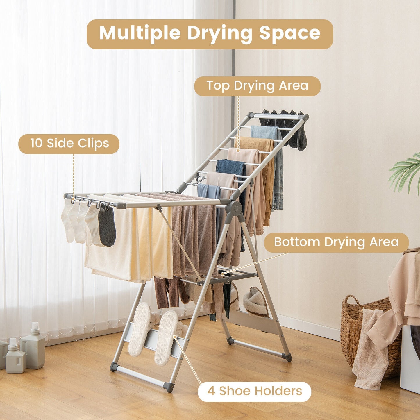 2-Layer Folding Clothes Drying Rack with 5-Level Adjustable Height Kids Crystal