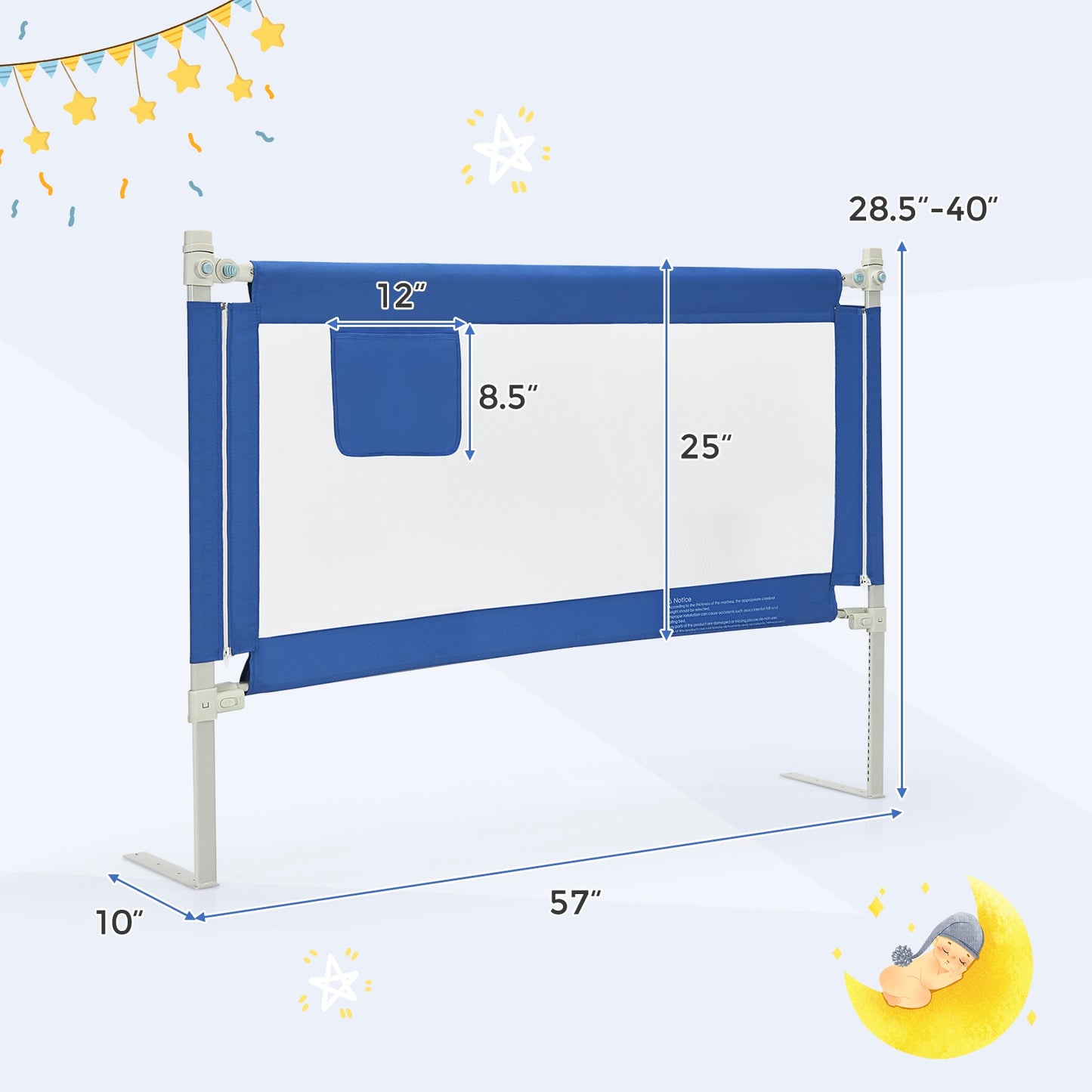 57 Inch Toddlers Vertical Lifting Baby Bed Rail Guard with Lock-Blue Kids Crystal