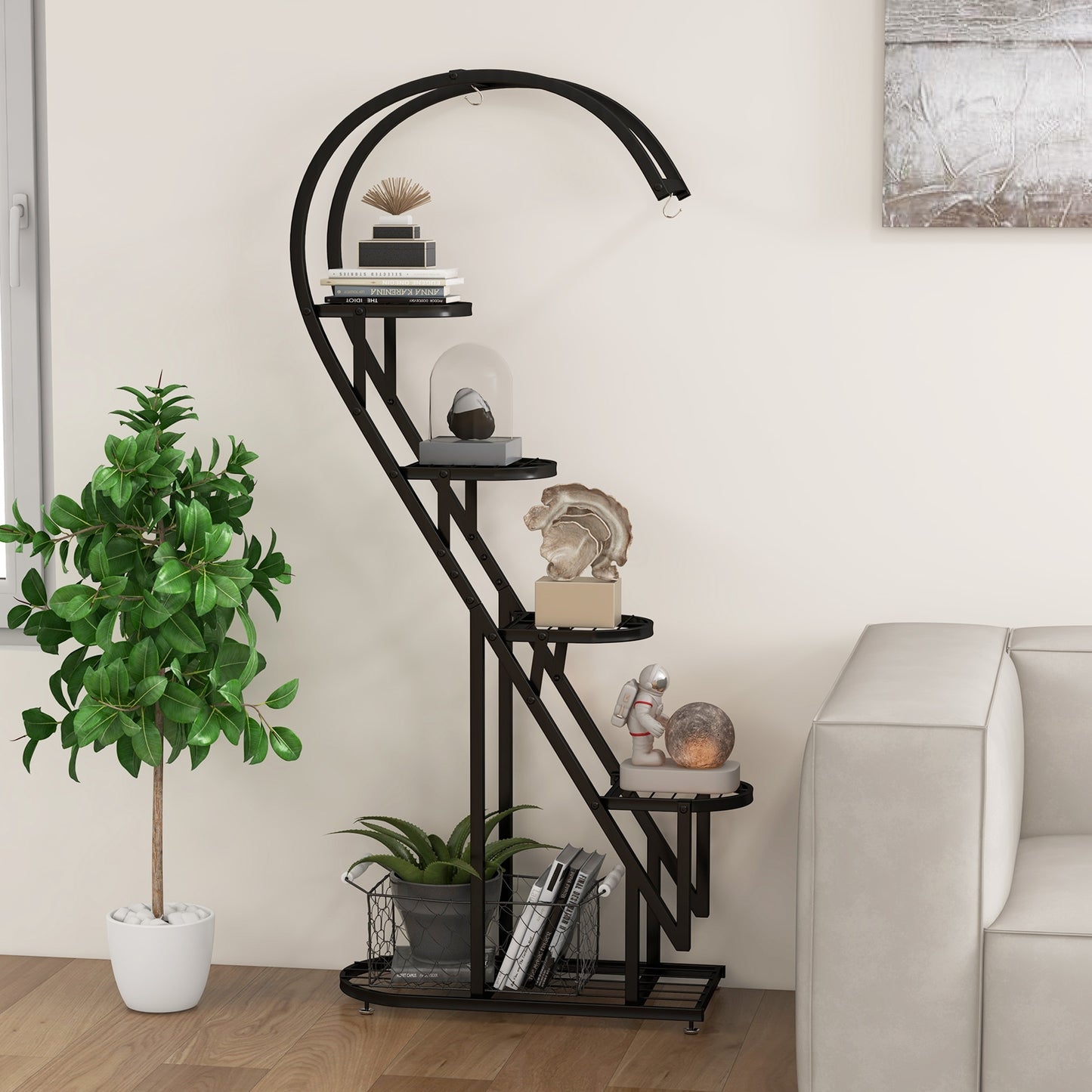 5 Tier Metal Plant Stand with Hanging Hook for Multiple Plants-Black Kids Crystal