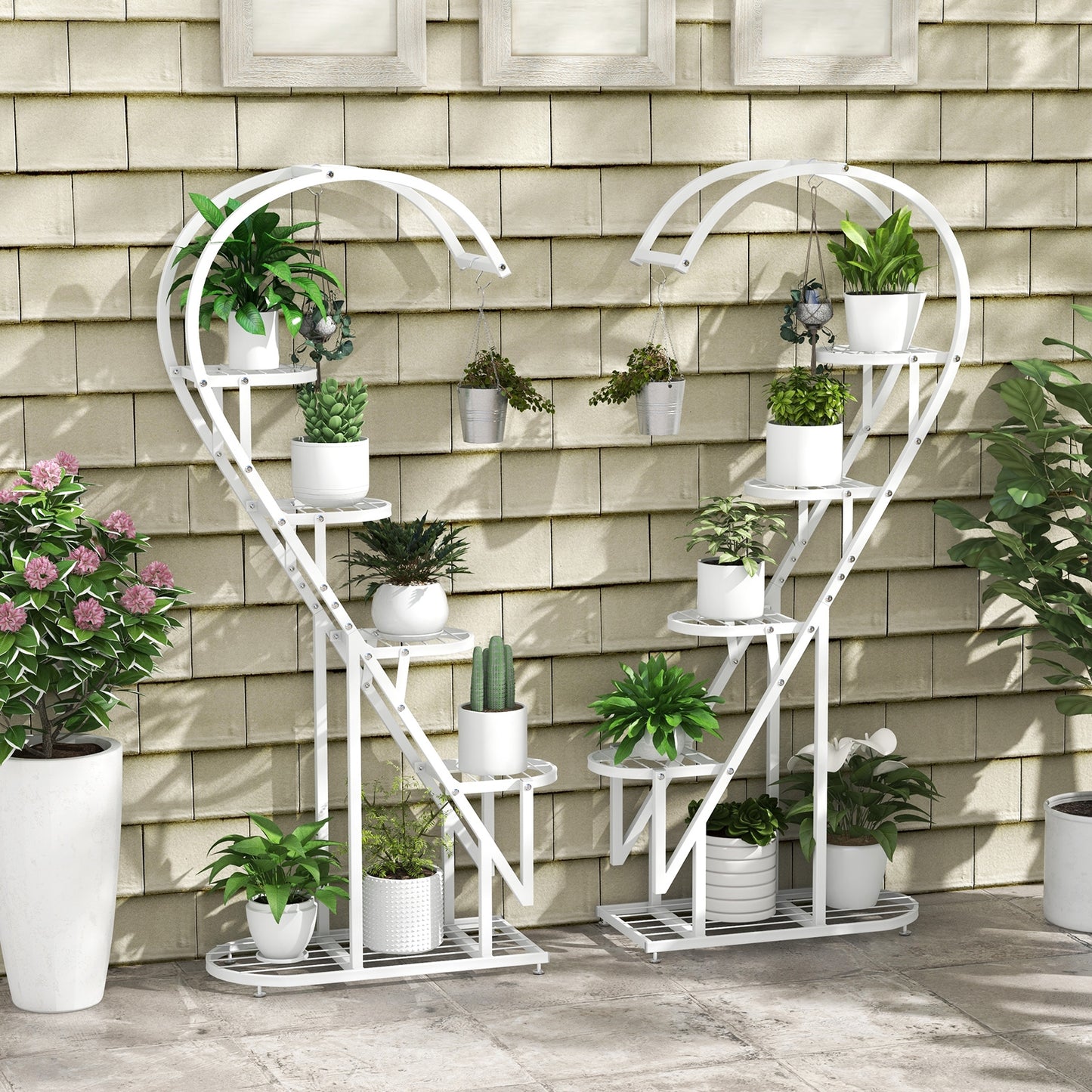5 Tier Metal Plant Stand with Hanging Hook for Multiple Plants-White Kids Crystal
