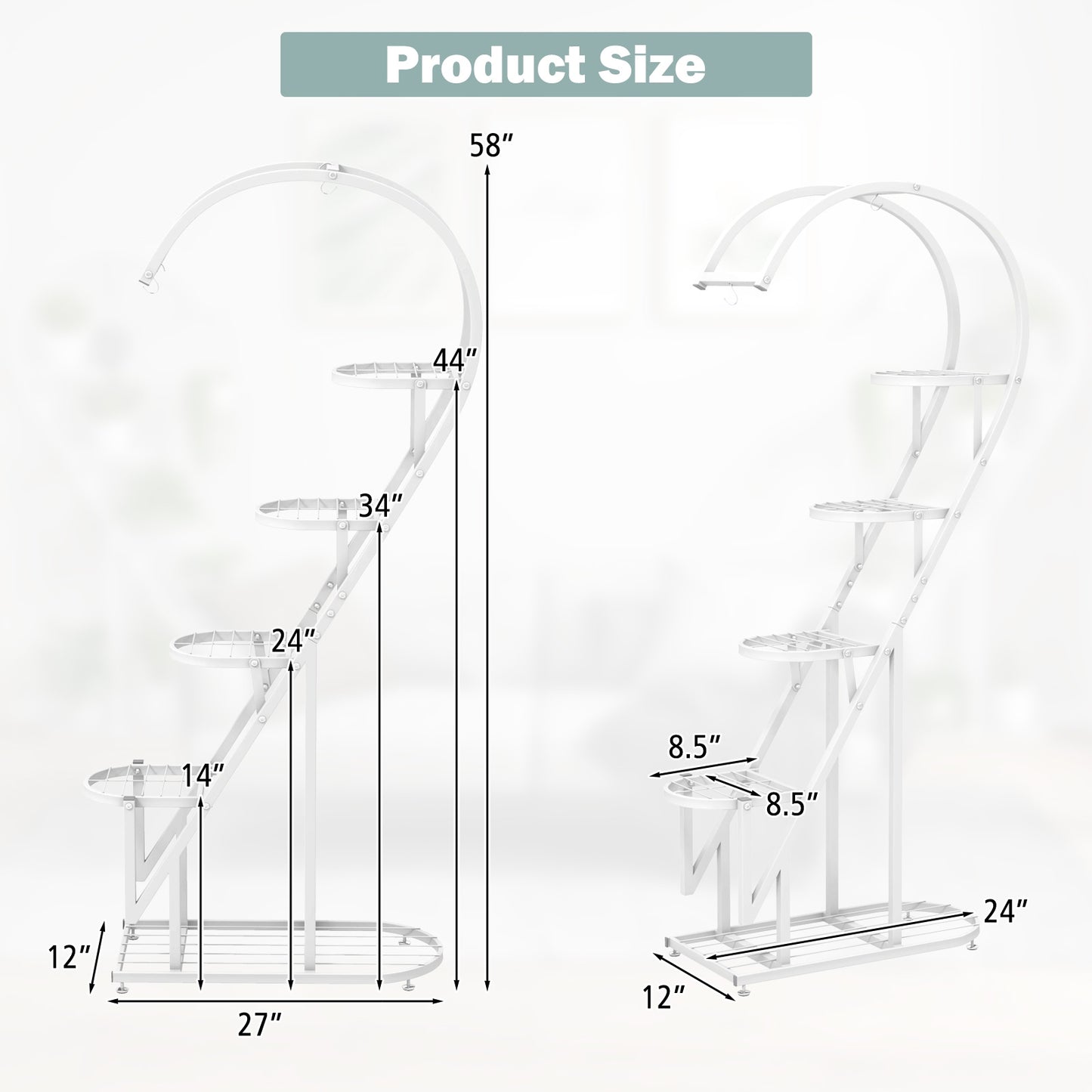 5 Tier Metal Plant Stand with Hanging Hook for Multiple Plants-White Kids Crystal