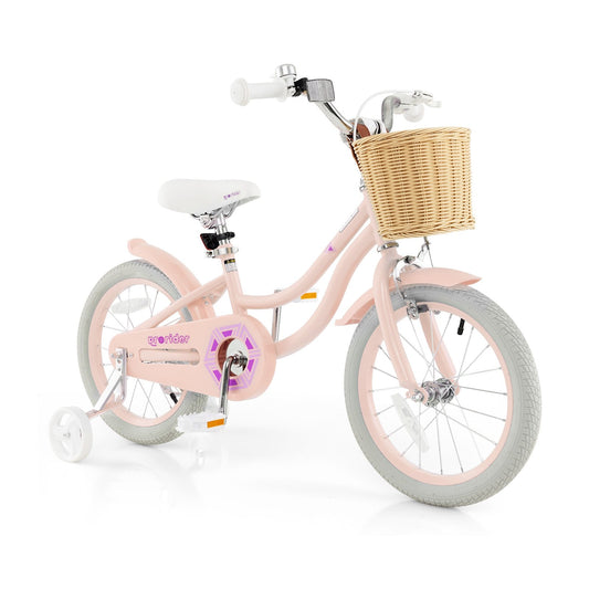 16-Inch Kids Bike with Training Wheels and Adjustable Handlebar Seat-Pink Kids Crystal
