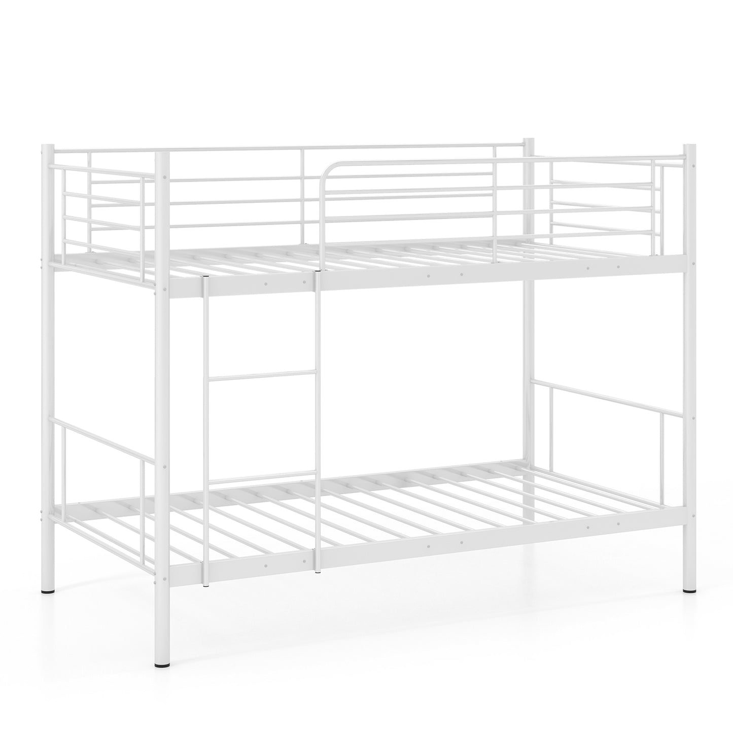 Metal Bunk Bed with Ladder and Full-length Guardrails-White Kids Crystal