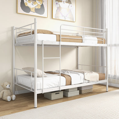 Metal Bunk Bed with Ladder and Full-length Guardrails-White